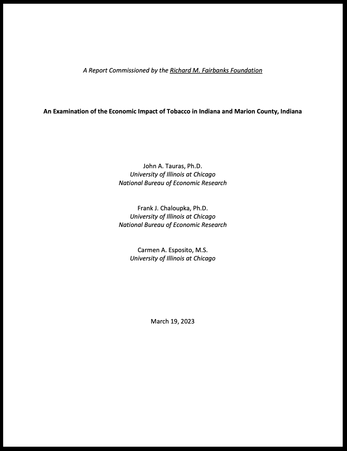 Economic Impact of Tobacco in Indiana