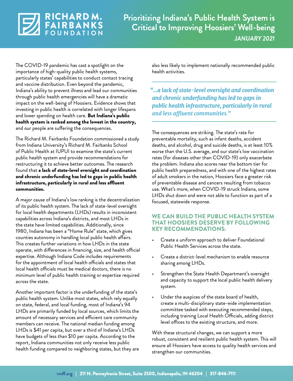 Prioritizing Indiana’s Public Health System is Critical to Improving Hoosiers’ Well-being