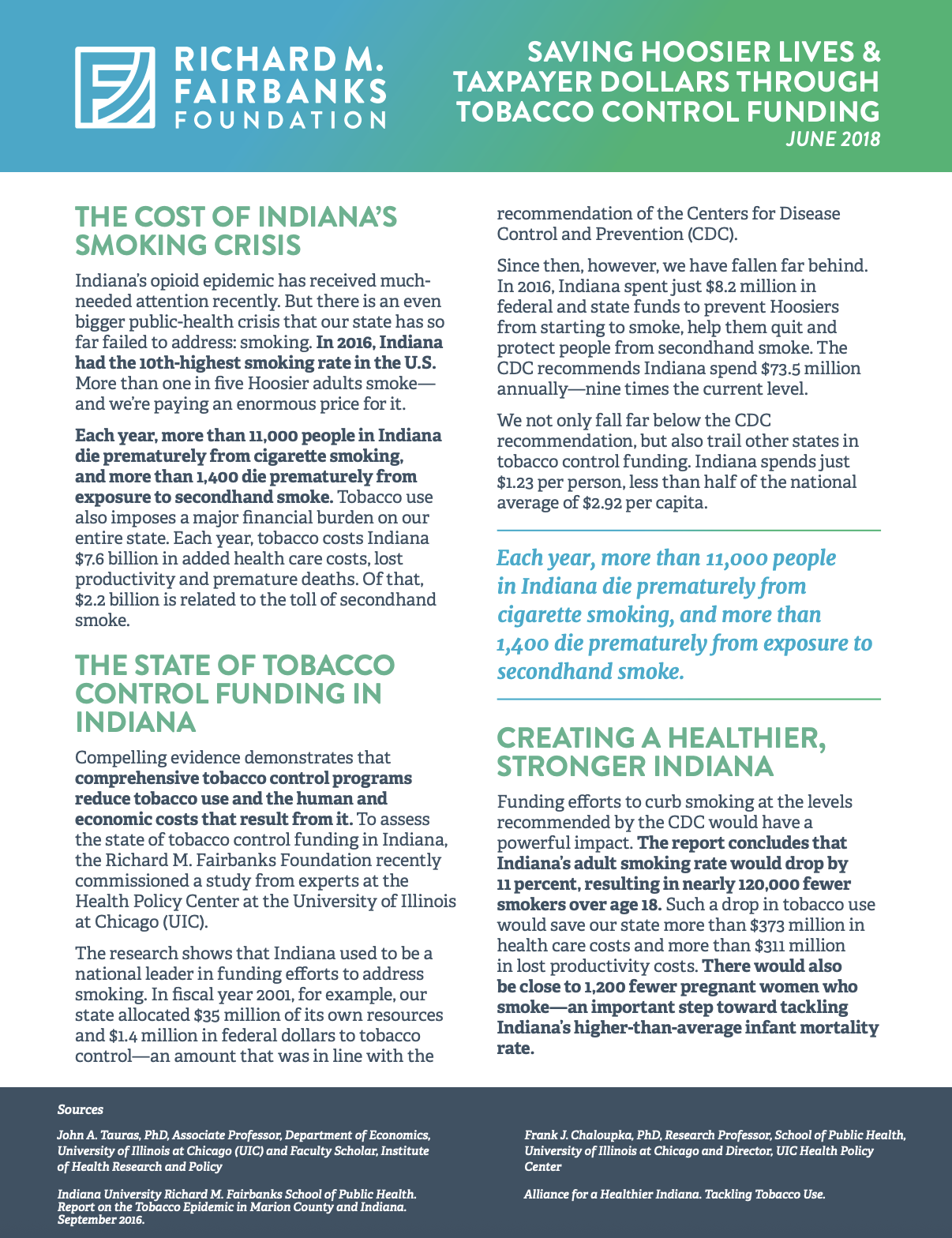 Saving Hoosier Lives & Taxpayer Dollars Through Tobacco Control Funding